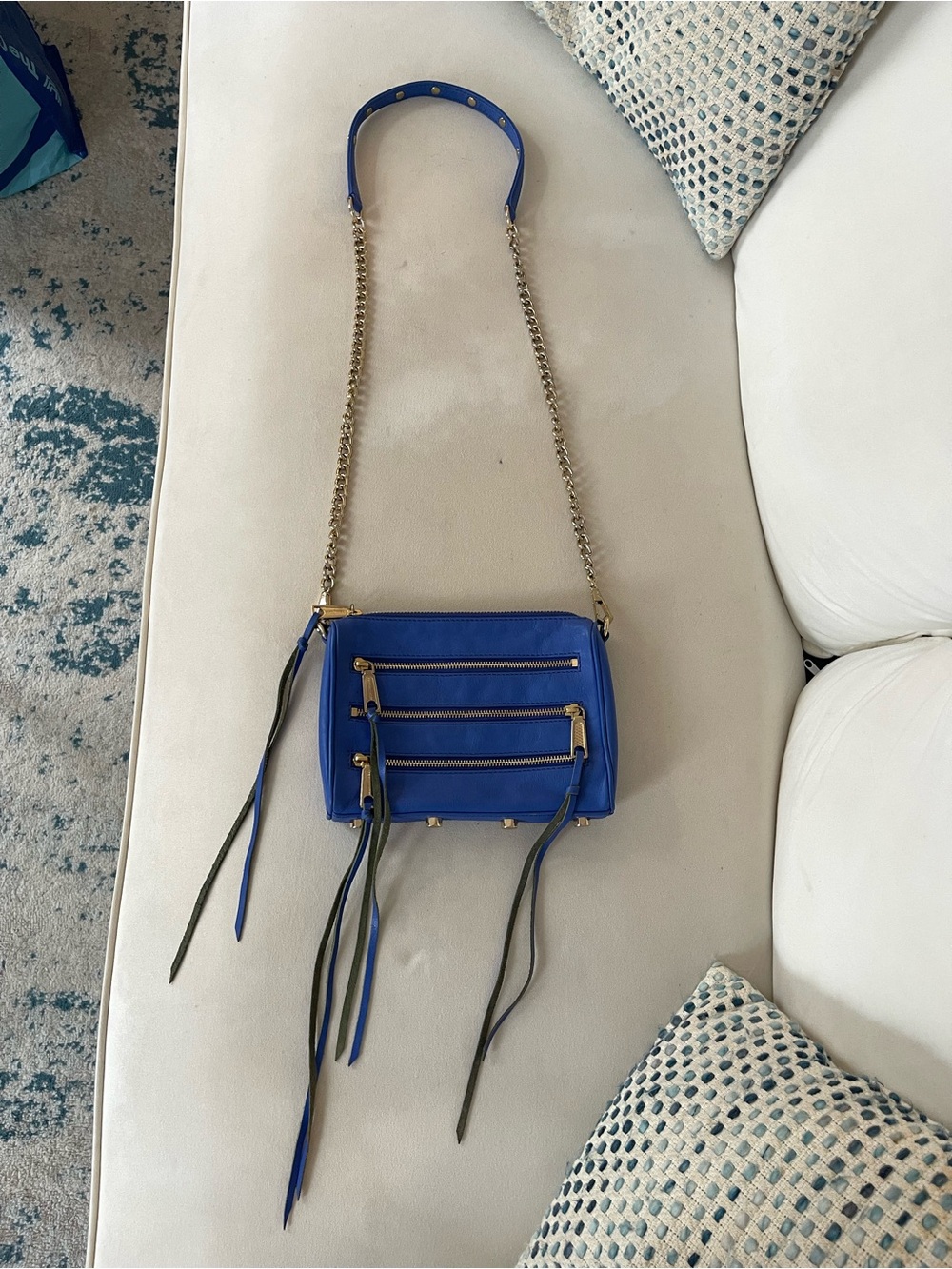 Rebecca Minkoff Electric Blue Crossbody with Gold Chain and Tassels